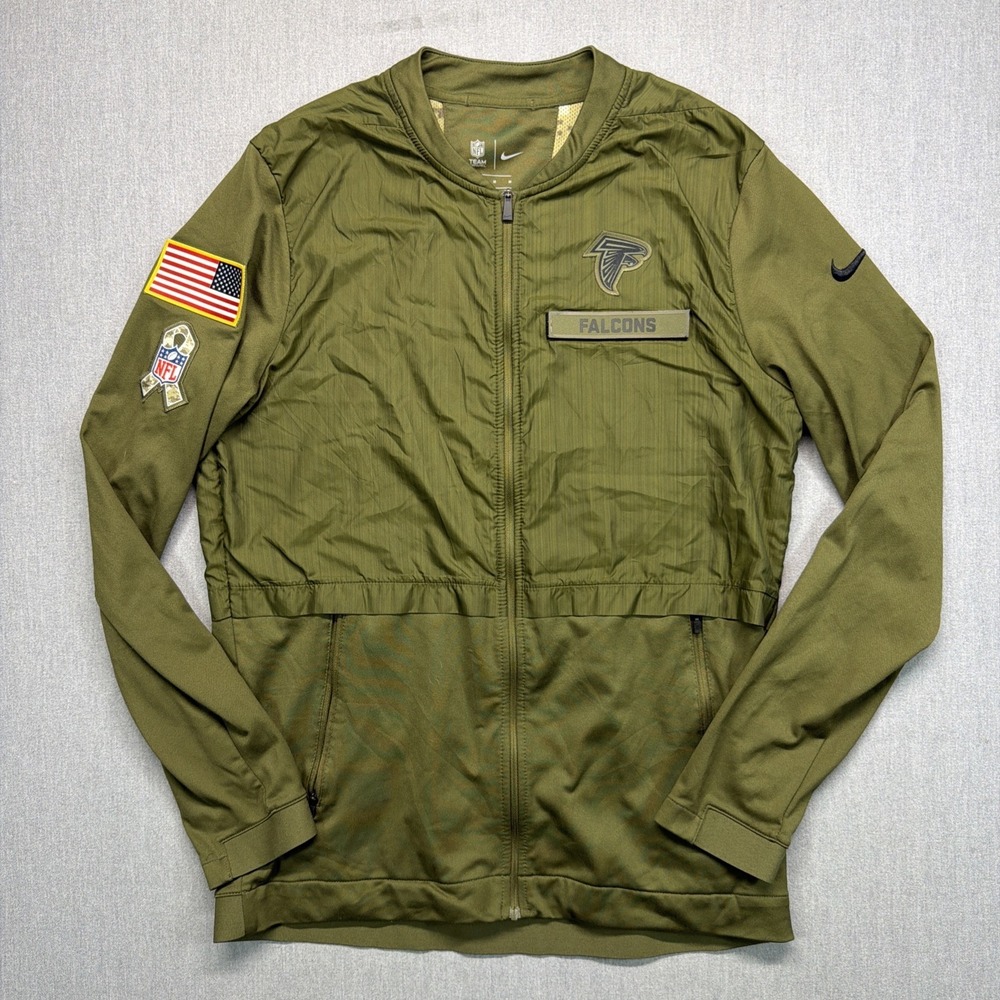 Atlanta Falcons Jacket Mens M Green Zip Nike On Field Salute Service Flag Camo